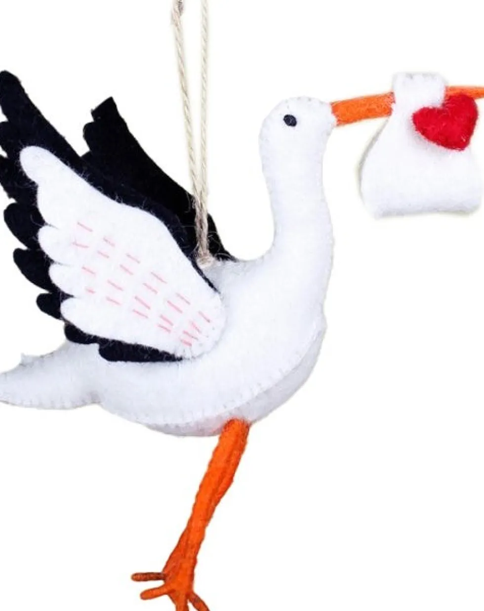 Sjaal met Verhaal kerst ornament ooievaar wit / oranje 15 x 15 x 8 cm