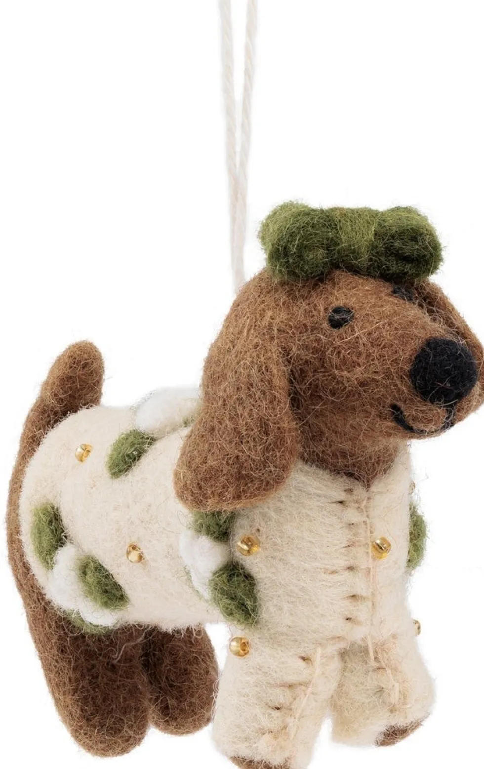 Sjaal met Verhaal kerst ornament teckel crème / bruin 13 x 4 x 9 cm