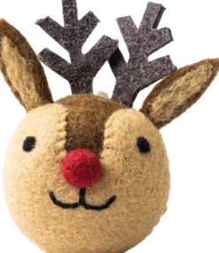 Sjaal met Verhaal kerst ornament Kepala rendier bol bruin 7 x 8 x 10 cm