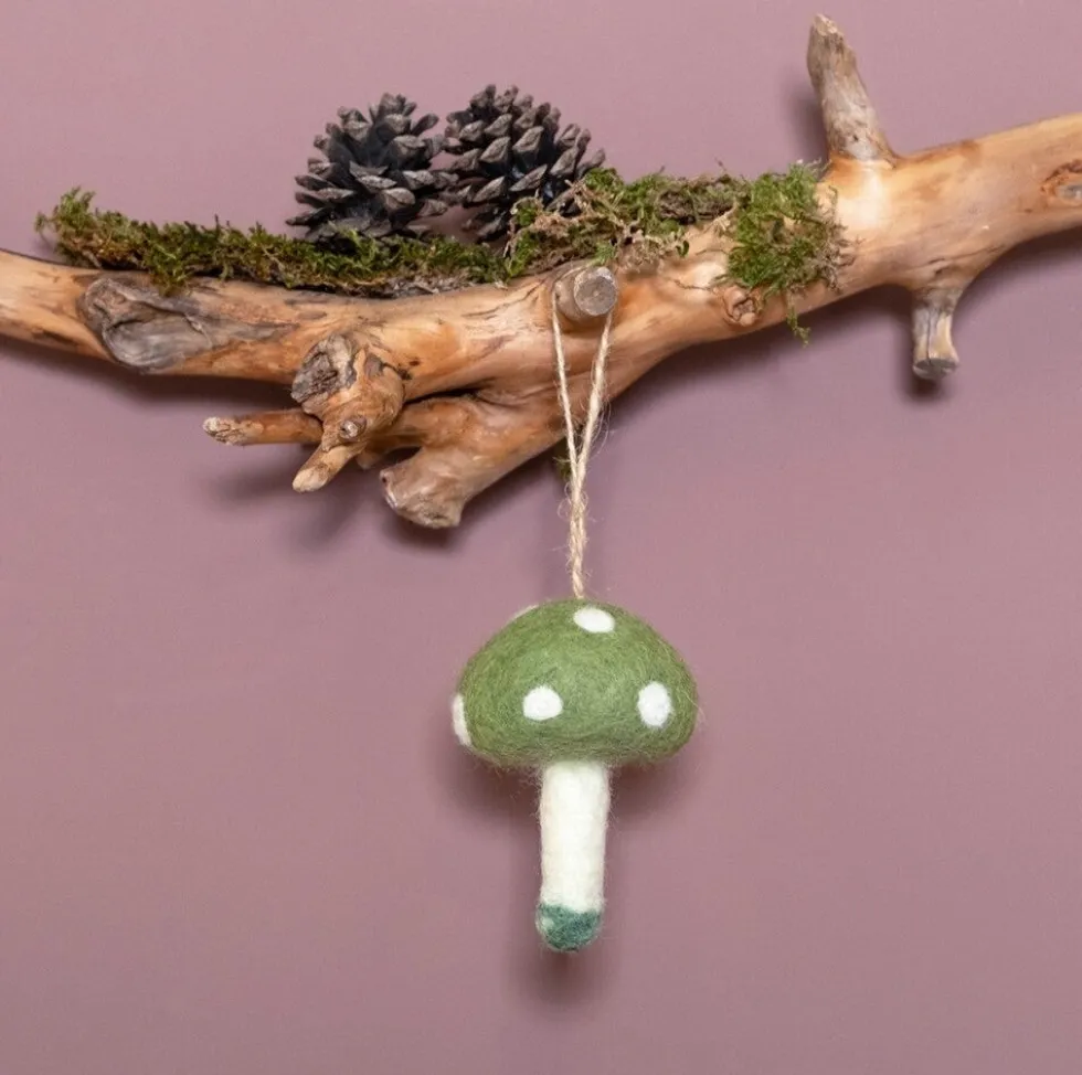 Sjaal met Verhaal kerst ornament Ginny paddenstoel groen / wit 7 x 5 x 8 cm