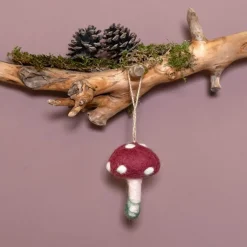 Sjaal met Verhaal kerst ornament Ginny paddenstoel paars / wit 7 x 5 x 8 cm