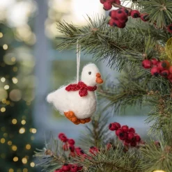 Sjaal met Verhaal kerst ornament gans met sjaal wit 4 x 10 x 8 cm