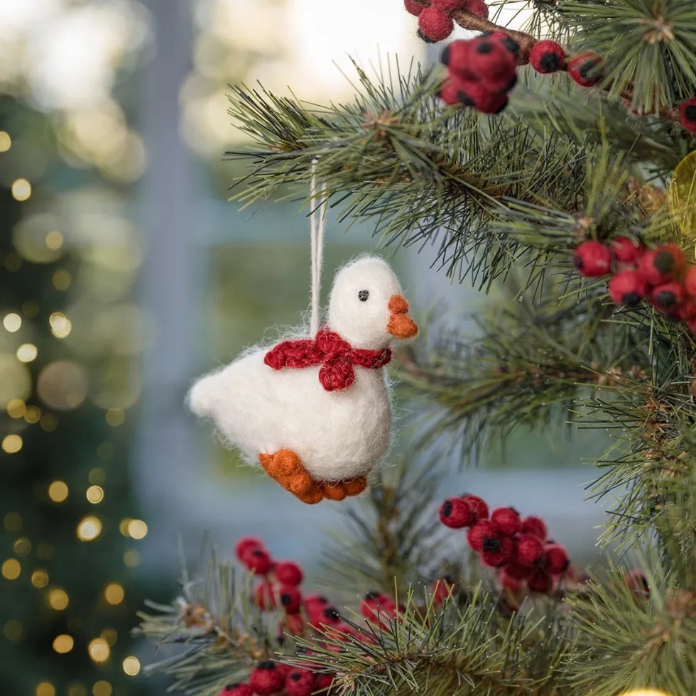 Sjaal met Verhaal kerst ornament gans met sjaal wit 4 x 10 x 8 cm
