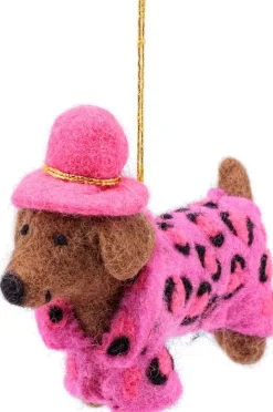 Sjaal met Verhaal kerst ornament Panter teckel roze 5 x 14 x 10 cm
