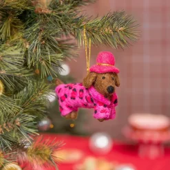 Sjaal met Verhaal kerst ornament Panter teckel roze 5 x 14 x 10 cm