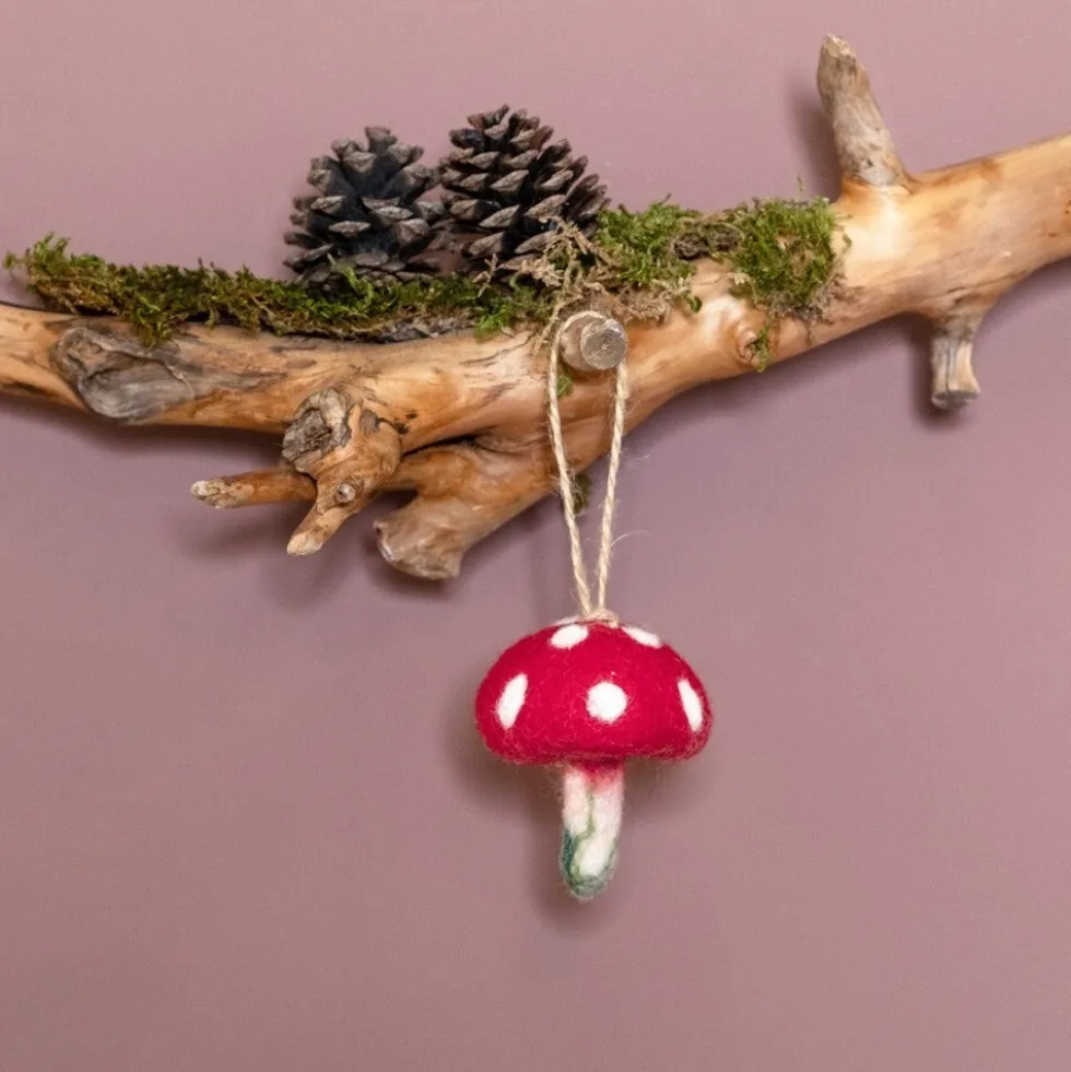 Sjaal met Verhaal kerst ornament Ginny paddenstoel rood / wit 7 x 5 x 8 cm