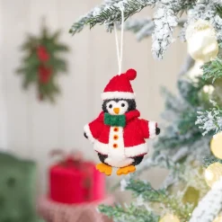 Sjaal met Verhaal kerst ornament pinguïn kerstman rood / wit / zwart 4 x 9 x 12 cm