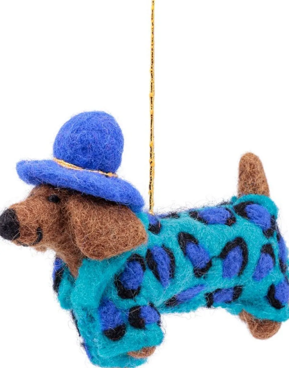 Sjaal met Verhaal kerst ornament Panter teckel turquoise 5 x 14 x 10 cm