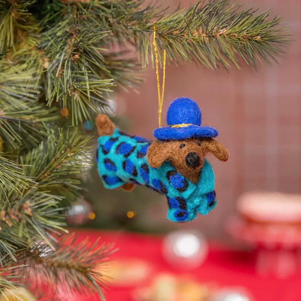 Sjaal met Verhaal kerst ornament Panter teckel turquoise 5 x 14 x 10 cm