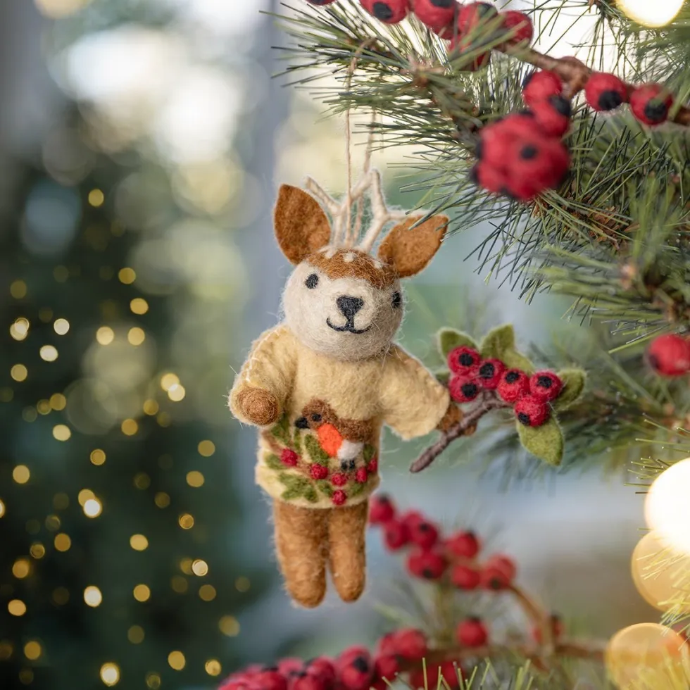 Sjaal met Verhaal kerst ornament hert beige 4 x 11 x 14 cm