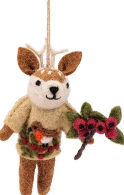 Sjaal met Verhaal kerst ornament hert beige 4 x 11 x 14 cm