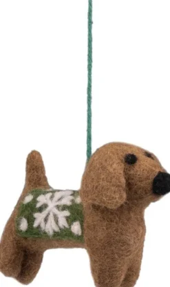 Sjaal met Verhaal kerst ornament Cane teckel bruin / groen 3 x 12 x 7 cm