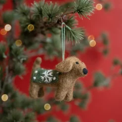 Sjaal met Verhaal kerst ornament Cane teckel bruin / groen 3 x 12 x 7 cm