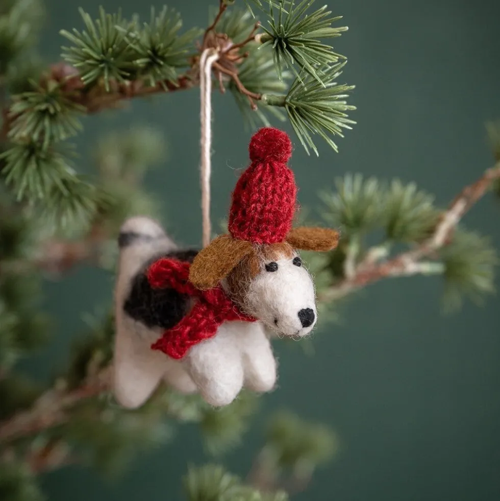 Sjaal met Verhaal kerst ornament Cane hond muts wit / rood 4 x 10 x 11 cm
