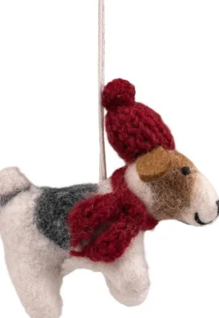 Sjaal met Verhaal kerst ornament Cane hond muts wit / rood 4 x 10 x 11 cm