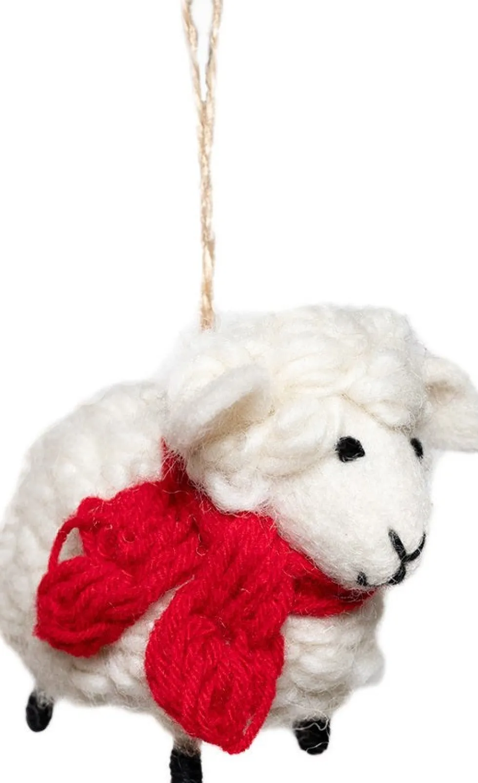 Sjaal met Verhaal kerst ornament schaap wit / rood 6 x 10 x 9 cm