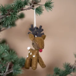 Sjaal met Verhaal kerst ornament Gari rendier gember bruin 4 x 7 x 12 cm