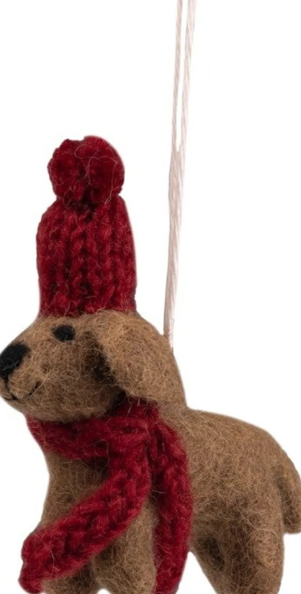 Sjaal met Verhaal kerst ornament Cane teckel muts bruin / rood 4 x 12 x 10 cm