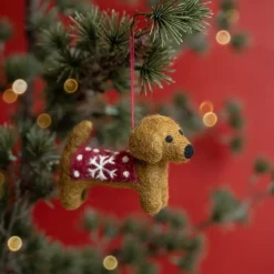 Sjaal met Verhaal kerst ornament Cane teckel bruin / rood 3 x 12 x 7 cm