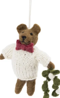 Sjaal met Verhaal kerst ornament meneer beer crème / bruin 5 x 9 x 13 cm