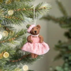 Sjaal met Verhaal kerst ornament mevrouw beer roze / bruin 5 x 9 x 13 cm