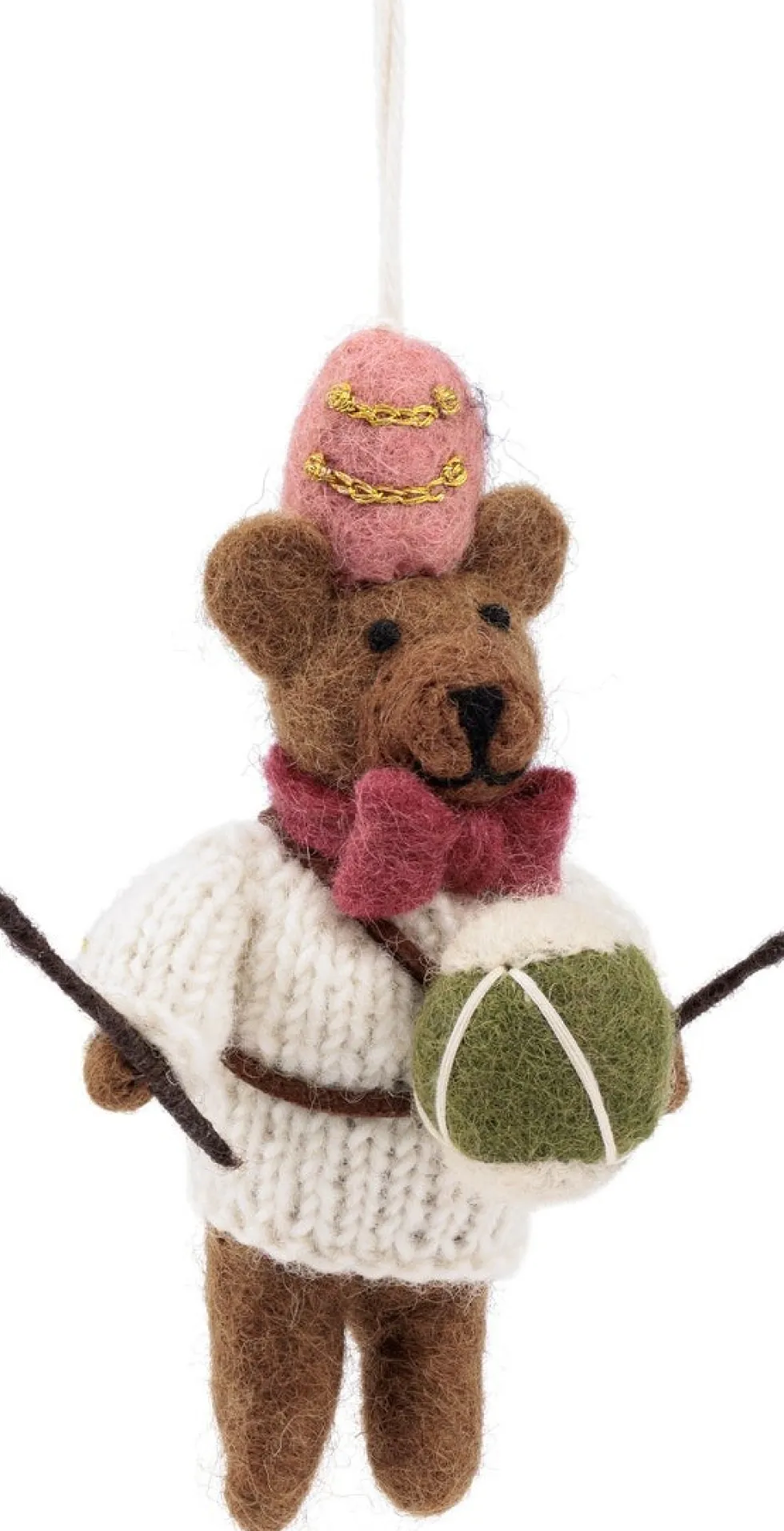 Sjaal met Verhaal kerst ornament beer trommel crème / bruin 7 x 8 x 15 cm