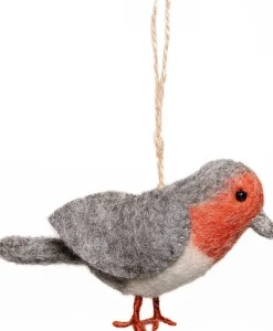 Sjaal met Verhaal kerst ornament Manu roodborstje rood / bruin 7 x 4 x 10 cm