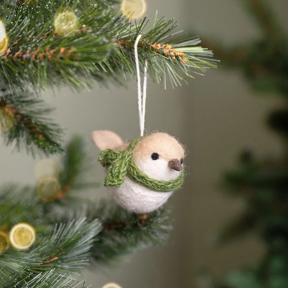 Sjaal met Verhaal kerst ornament vogeltje crème 6 x 12 x 8 cm