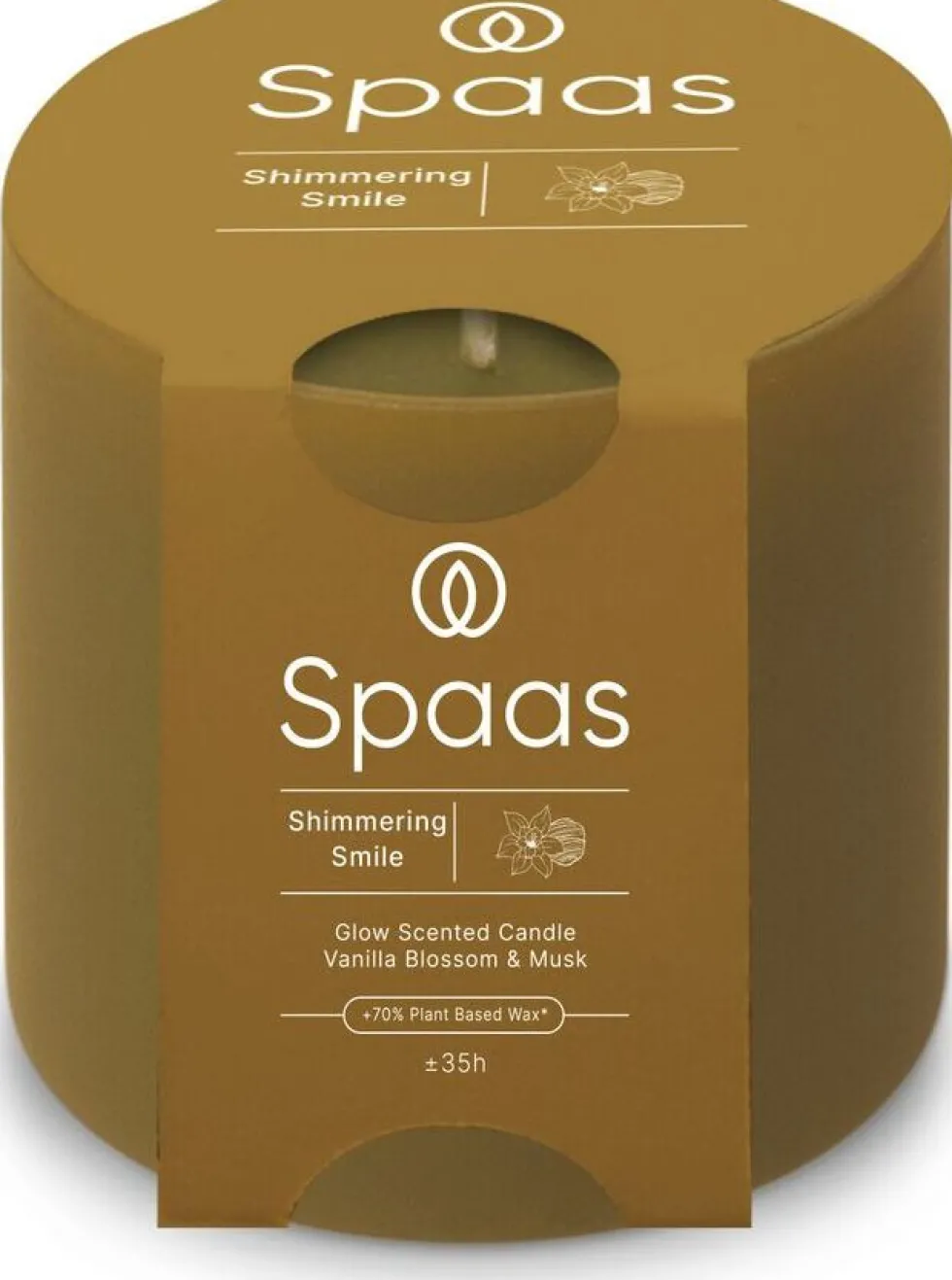 Spaas geurkaars Essential collection Shimmering Smile beige 55 uur D 10 H 10 cm