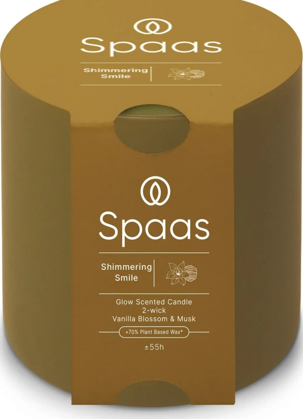 Spaas geurkaars Essential collection Shimmering Smile beige 55 uur D 10 H 10 cm