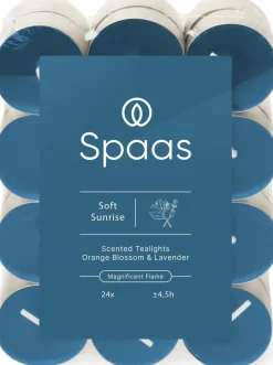 Spaas geurkaars Essential collection Soft Sunrise blauw 4,5 uur D 3,9 H 1,6 cm 24 stuks