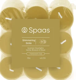Spaas geurkaars Essential collection Shimmering Smile beige 4,5 uur D 3,5 H 1,6 cm 18 stuks