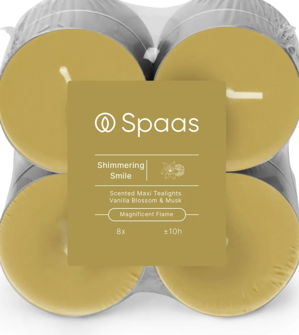 Spaas geurkaars Essential collection Shimmering Smile beige 10 uur D 6 H 2,1 cm 8 stuks