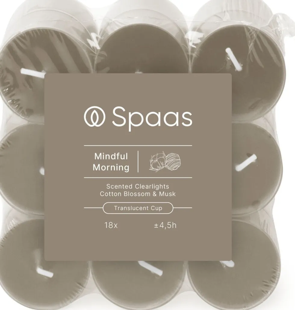 Spaas geurkaars Essential collection Mindful Morning taupe 4,5 uur D 3,5 H 1,6 cm 18 stuks