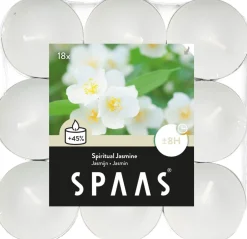 Spaas waxinelichten Canny jasmin wit 8 uur D 11,8 H 4,4 cm 18 stuks