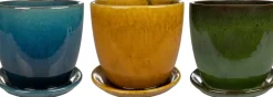 TS bloempot met schotel Rico blauw D 22 H 20 cm