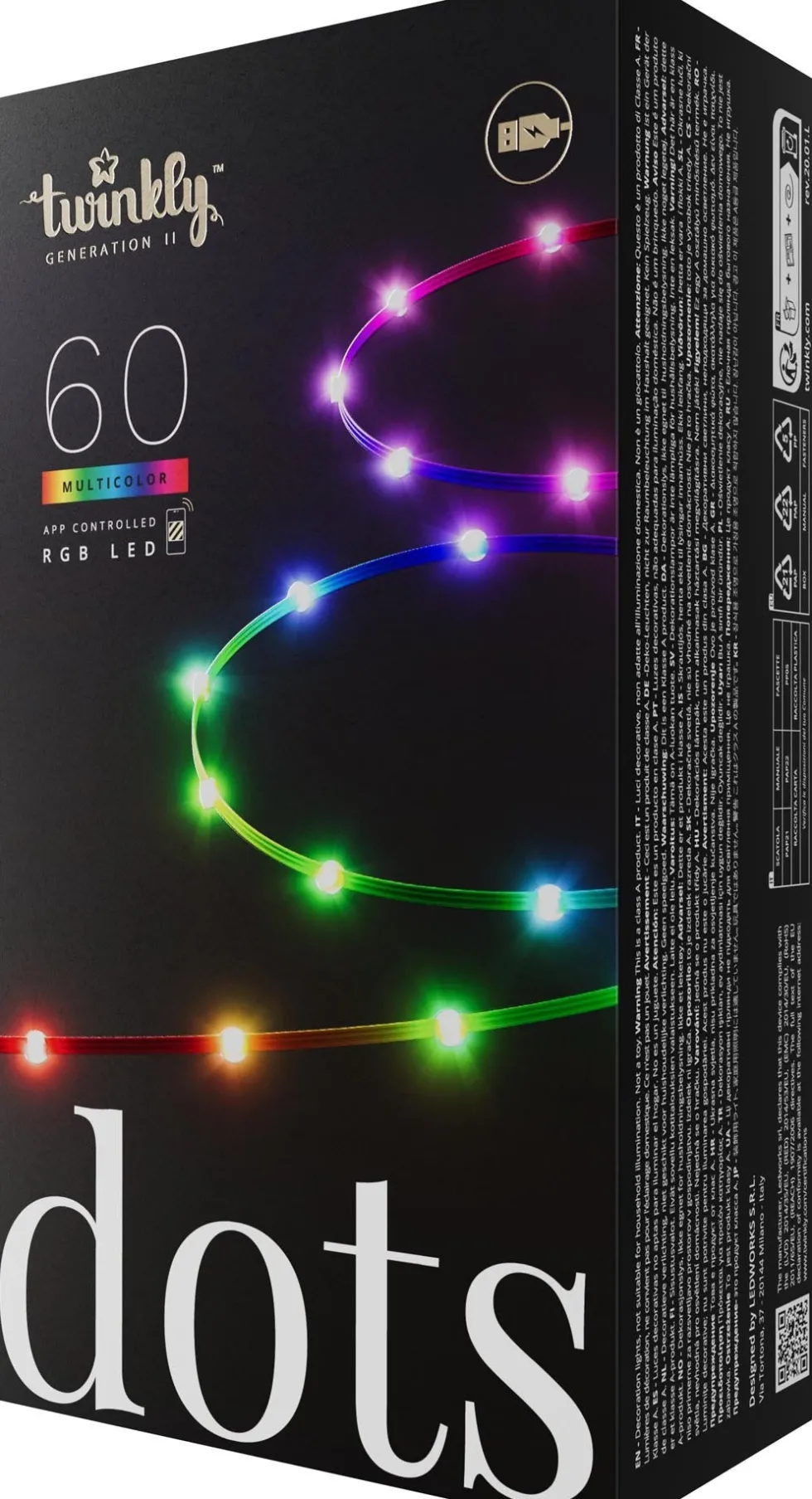 Twinkly miniverlichting Dots appgestuurd zwart met 60 lampjes gekleurd 3 m