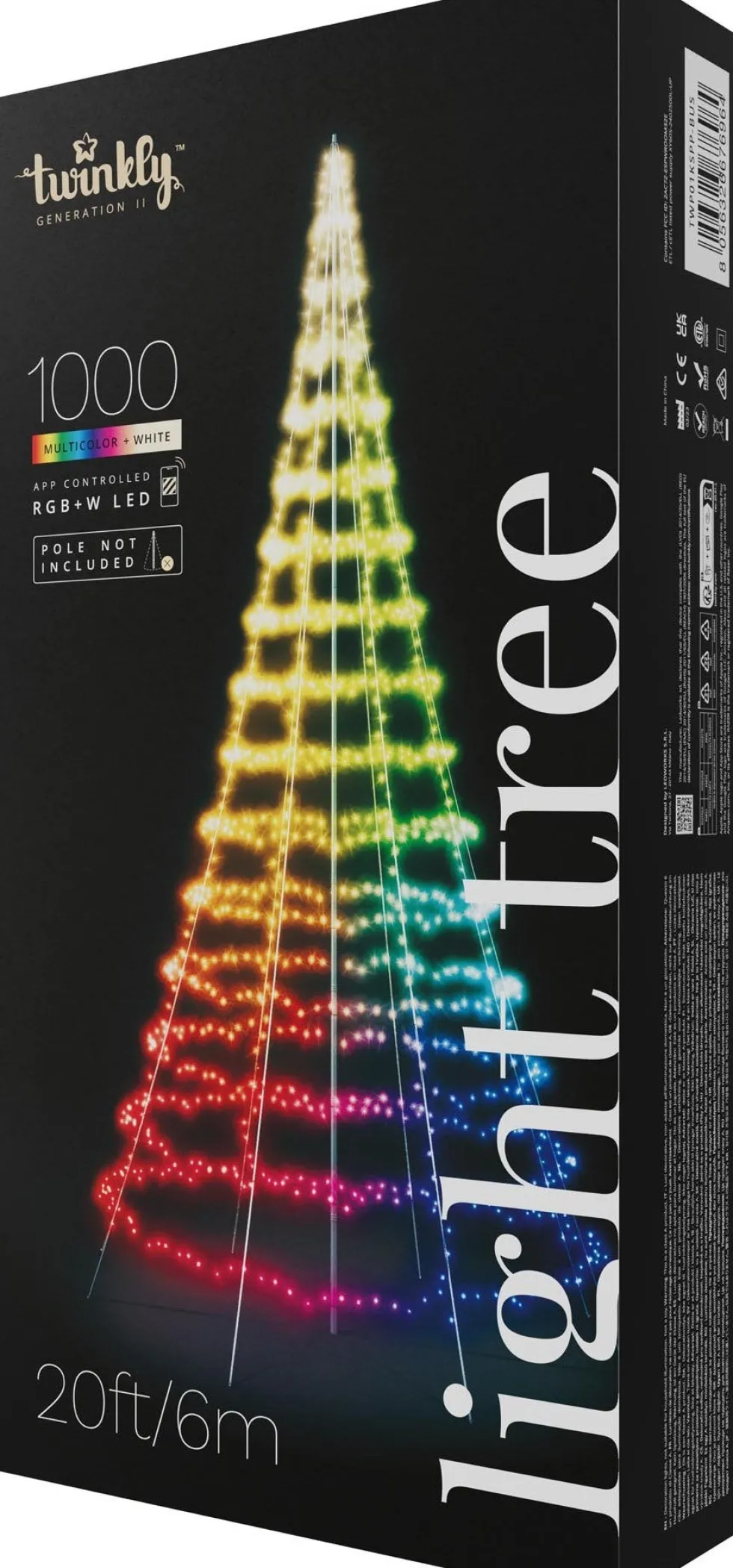 Twinkly vlaggenmast kerstboom Light Tree appgestuurd met 1000 lampjes gekleurd D 300 H 600 cm