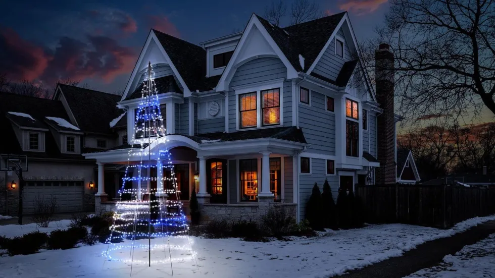 Twinkly vlaggenmast kerstboom Light Tree appgestuurd met 1000 lampjes gekleurd D 300 H 600 cm