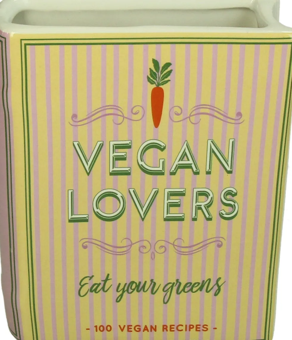 Vaas Boek Vegan Lovers geel / roze 14,4 x 5,5 x 18,2 cm