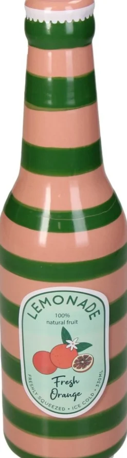 Vaas Cuisine flesje roze / groen D 6,5 H 24 cm