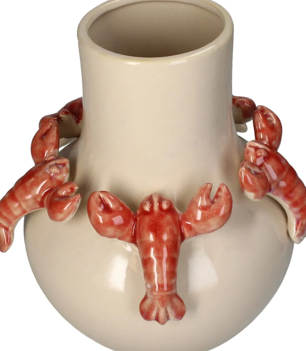 Vaas kreeften beige / rood D 22,3 H 28,5 cm