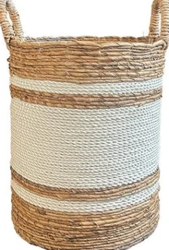 Van der Leeden plantenmand Abaca naturel / wit D 34 H 40 cm