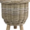 Van der Leeden plantenmand op poten rotan grijs D 34 H 40 cm