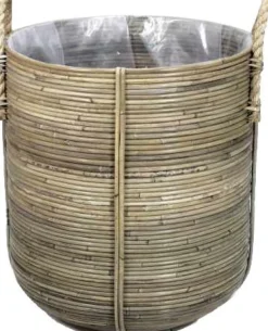 Van der Leeden plantenmand Streep grijs D 40 H 45 cm