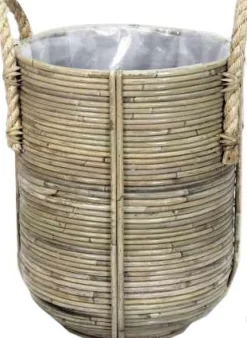 Van der Leeden plantenmand Streep grijs D 35 H 40 cm