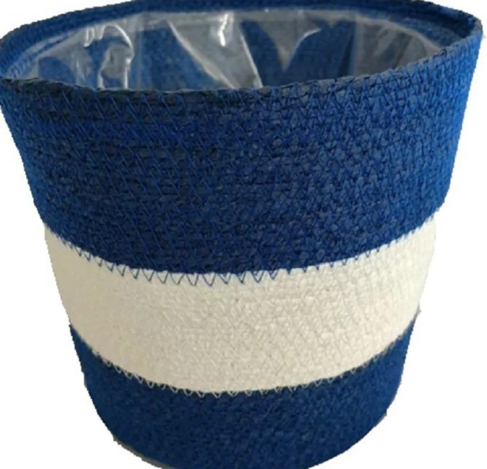 Van der Leeden plantenmand Zeegras strepen blauw D 10 H 9 cm