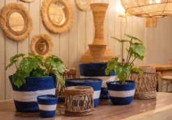 Van der Leeden plantenmand Zeegras strepen blauw D 22 H 18 cm
