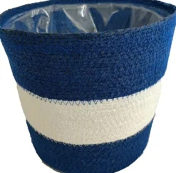 Van der Leeden plantenmand Zeegras strepen blauw D 25 H 22 cm