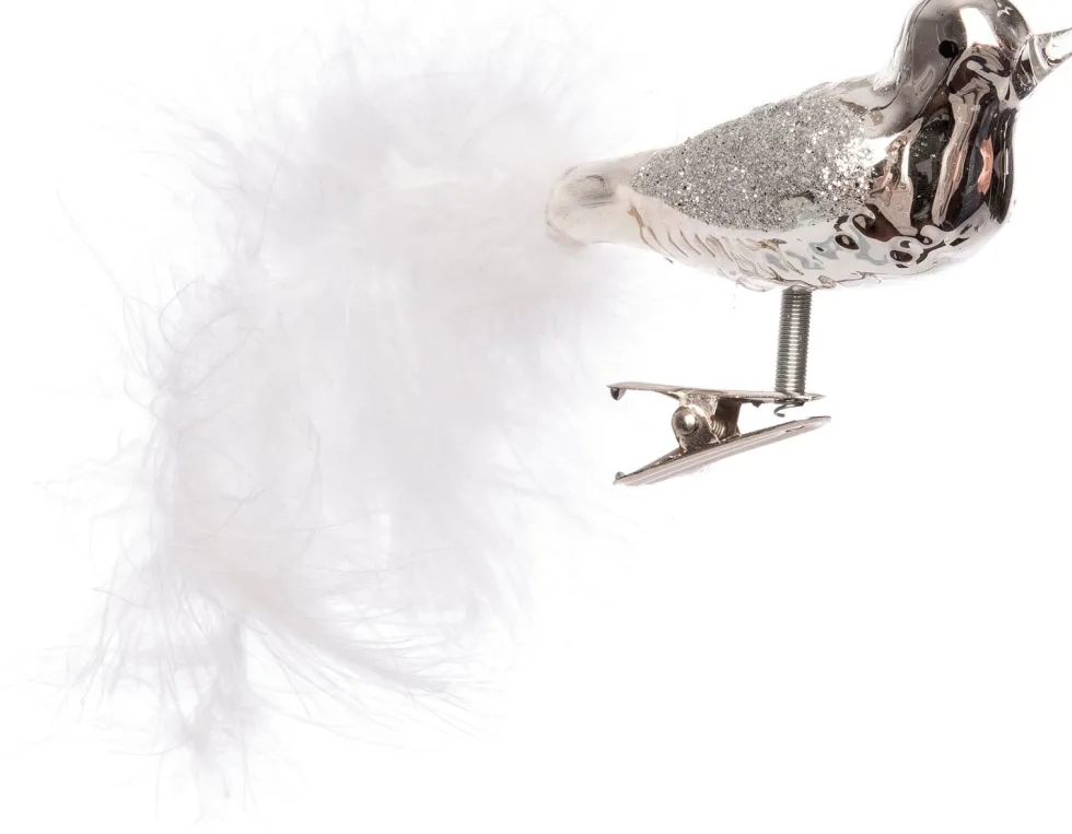 Vogel op clip 18 cm zilver